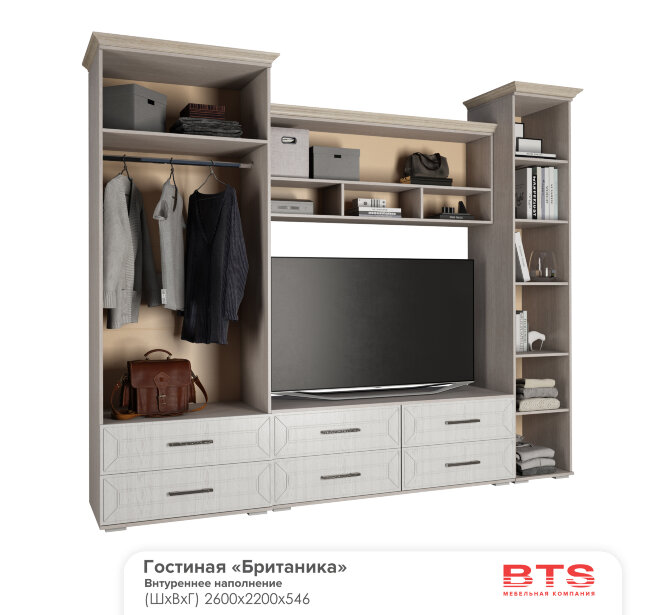 Гостиная "БРИТАНИКА" КАРНИЗ ШКАФ 2-Х СТВОРЧАТЫЙ  БТС1 дуб атланта/ дуб брашированный					