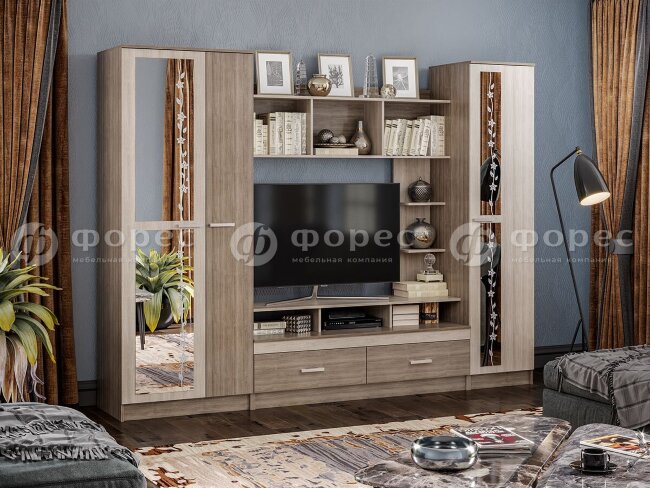 Гостиная Атлантида 3 (2,80*2,12*0,53)  Рикко секция под ТВ 1,22*0,910  Цвет: Венге/дуб;	Шимо т./ Шимо св.		