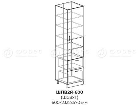 ШПВ2Я 600 Кухня КВАДРО (Юлия) МДФ фасад Шпв2я 600