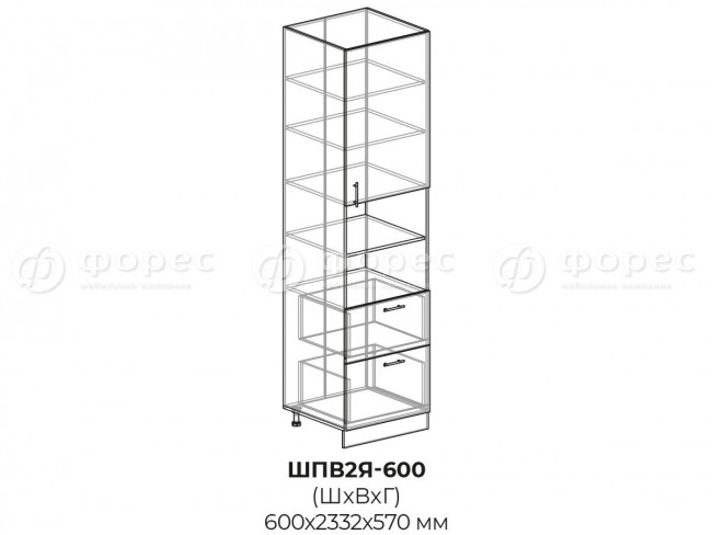 ШПВ2Я 600 Кухня КВАДРО (Юлия) МДФ фасад Шпв2я 600